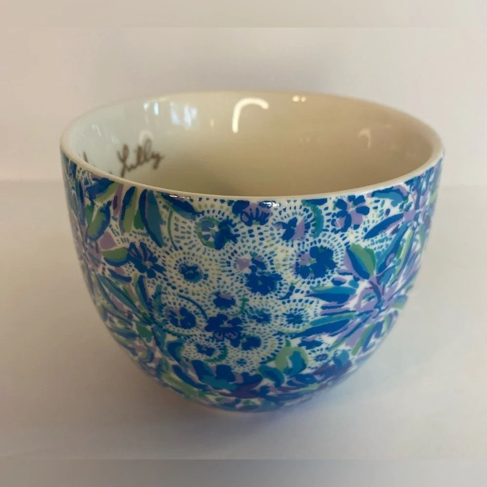 Lilly Pulitzer Coffee Cup Mug Blue Floral with Gold Handle